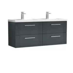 image of Nuie Deco 1200mm Wall Hung 4 Drawer Vanity & Double Polymarble Basin - Satin Anthracite