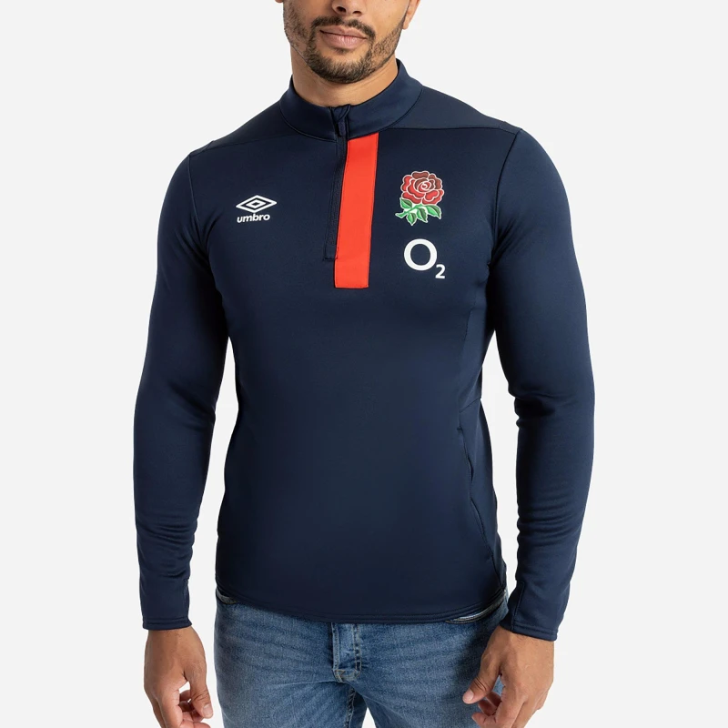 Image of Umbro England Rugby Half Zip Fleece Top 2023 2024 Adults - Blue Blue S