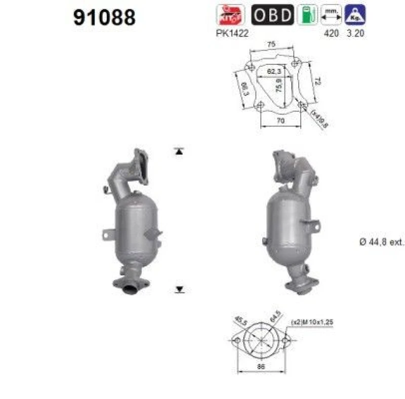 Image of AS Catalytic converter AS 91088