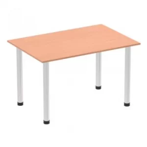 Image of Impulse 1200mm Straight Table Beech Top Brushed Aluminium Post Leg I00