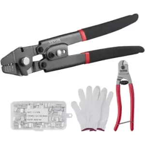 image of Crimping Tool, Up To 2.2mm Wire Rope Crimping Tool, Crimping Loop Sleeve Kit with a Cable Cutter and 160pcs Aluminum Buckles, Teflon Coating