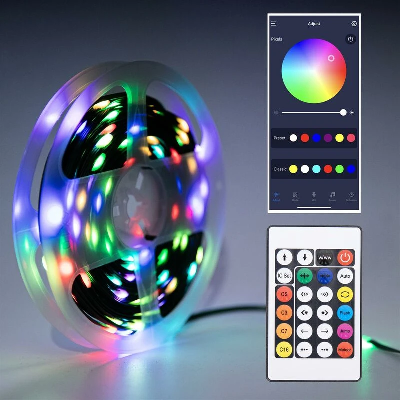 Image of Shatchi 10M RGB+W LED Strip Rope Light Battery, USB Operated - Remote and App Controlled Functions Multi