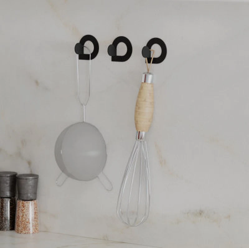 Image of Decortie Modern Pino Unique Metal Triple Hooks For Hanging, Set Of 3 Matte Black Hooks Bathroom, Waterproof, Stainless Steel Hooks