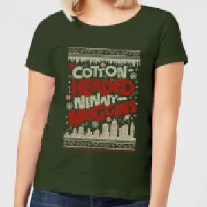 Image of Elf Cotton-Headed-Ninny-Muggins Knit Womens Christmas T-Shirt - Forest Green - L