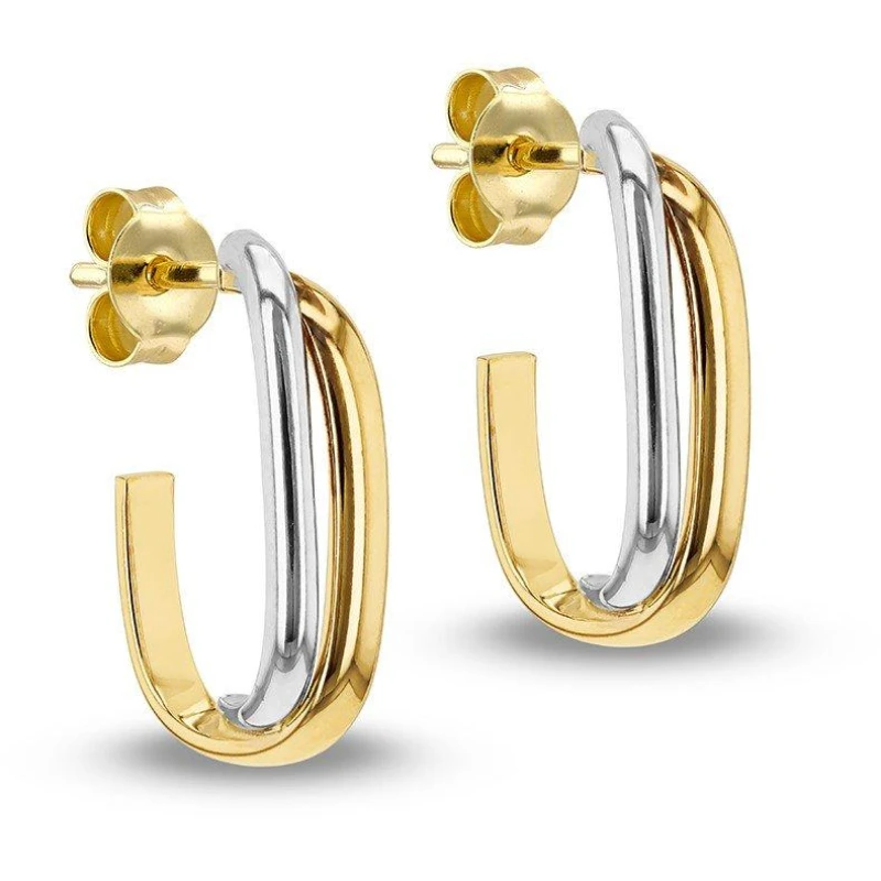 Image of Be You 9ct Gold Polished Crossover Half Hoop Earrings Yellow And Whit female One Size