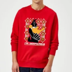 Image of Looney Tunes Daffy Duck Knit Christmas Sweatshirt - Red - XL