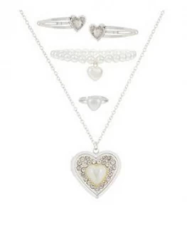 image of Monsoon Girls Pearly Heart Clips And Jewellery Set - Multi