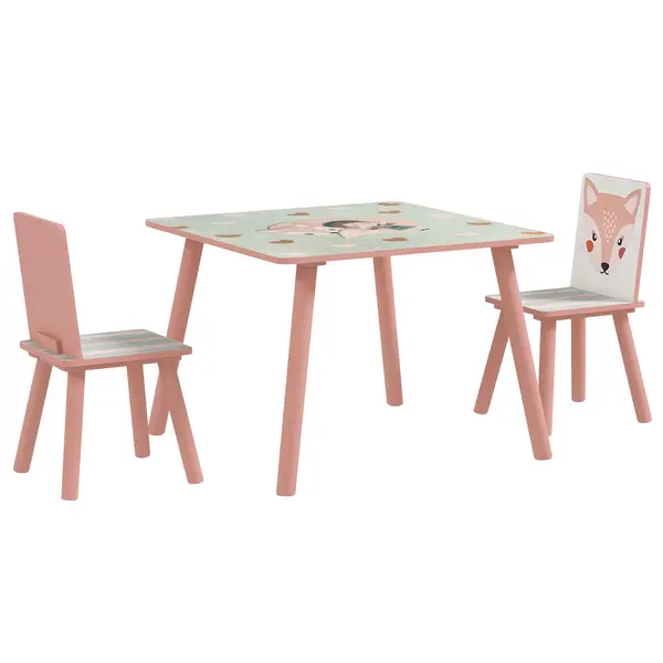 image of ZONEKIZ Kids and Table Chairs, Children Desk with Two Chairs, Toddler Furniture Set, for Ages 3-6 Years - Pink