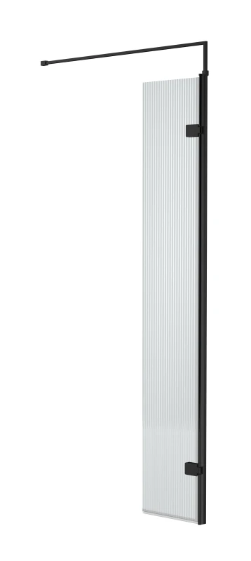 Image of Balterley Fluted 8mm Safety Glass Hinged Return Screen Support Bar Black 300mm Black