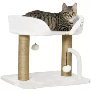 image of 42cm Indoor Cat Tree, Kitty Play Tower w/ Toy Balls, Jute Scratching Post - White - Pawhut