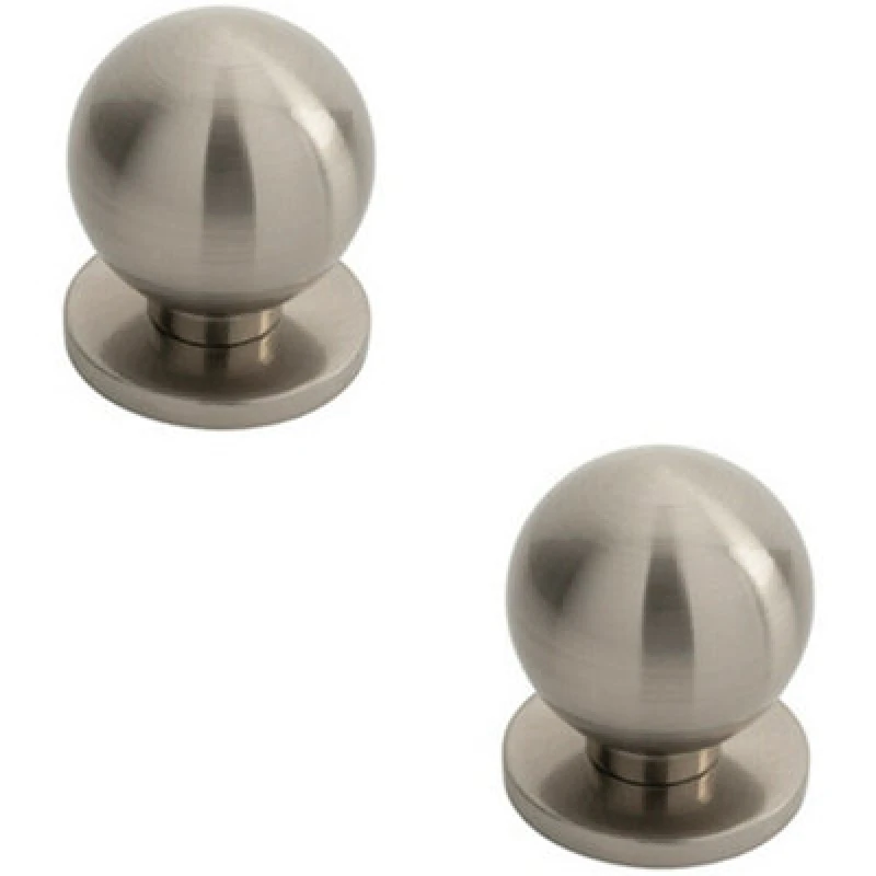 Image of Loops 2x Small Solid Ball Cupboard Door Knob 25mm Dia Satin Nickel Cabinet Handle Metallics unisex