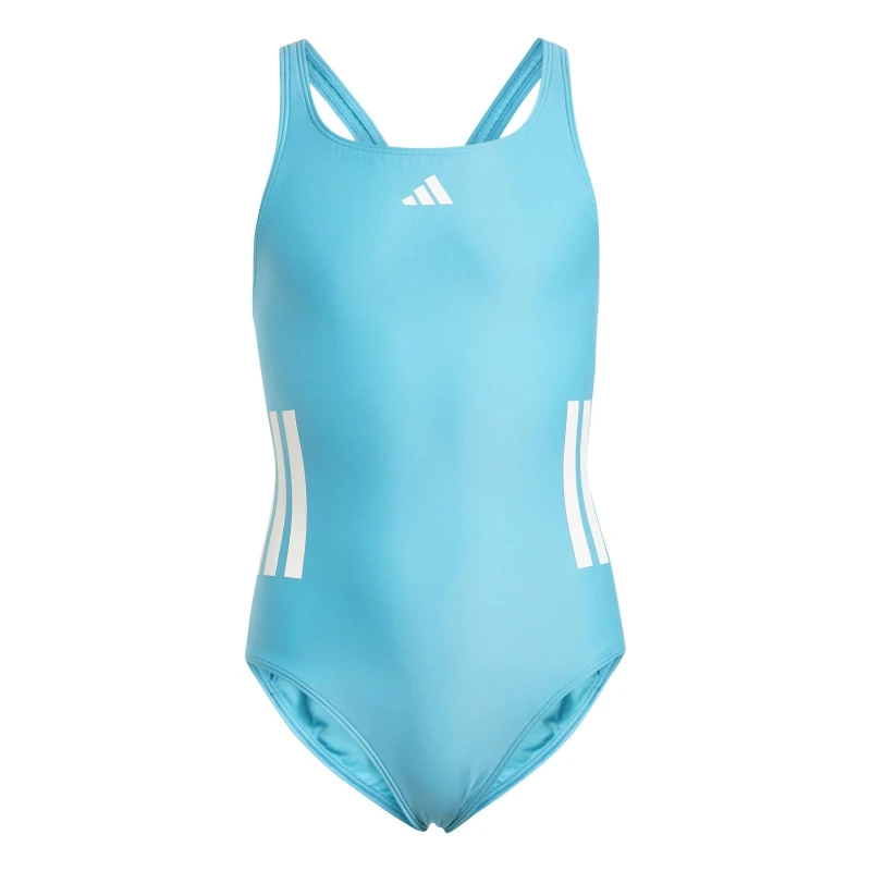 Image of adidas Three Stripe Swimsuit Junior Girls Cyan/White female 9-10 Years