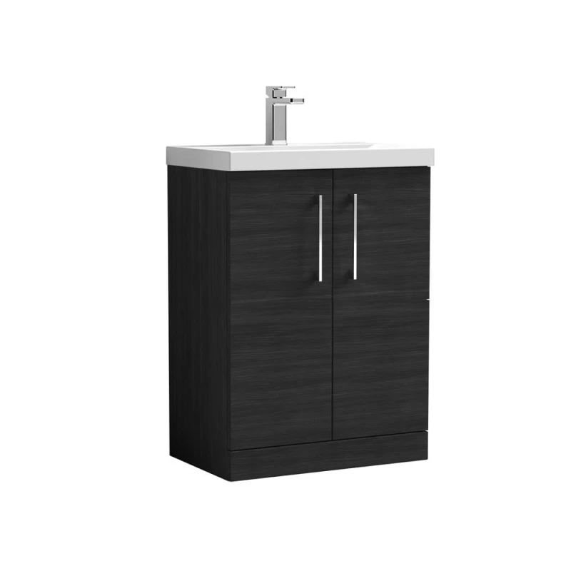 Image of Balterley Bathroom 2 Soft Close Door Floor Standing Vanity Unit, Black, 600mm in Black Unisex