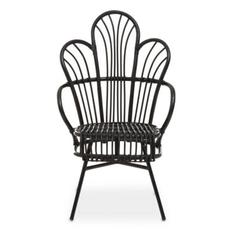 Image of Orsina Black Natural Rattan Back Chair Metal Legs, High Back Rattan Lounge Chair, Outdoor Rattan Chair For Garden