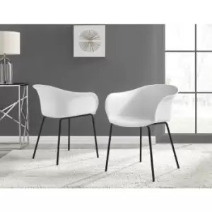 Image of Furniturebox UK - Set of 2 Furniturebox Harper White Dining Chair Black Legs Modern Minimalist Industrial Chic Plastic Streamline Powder Coated