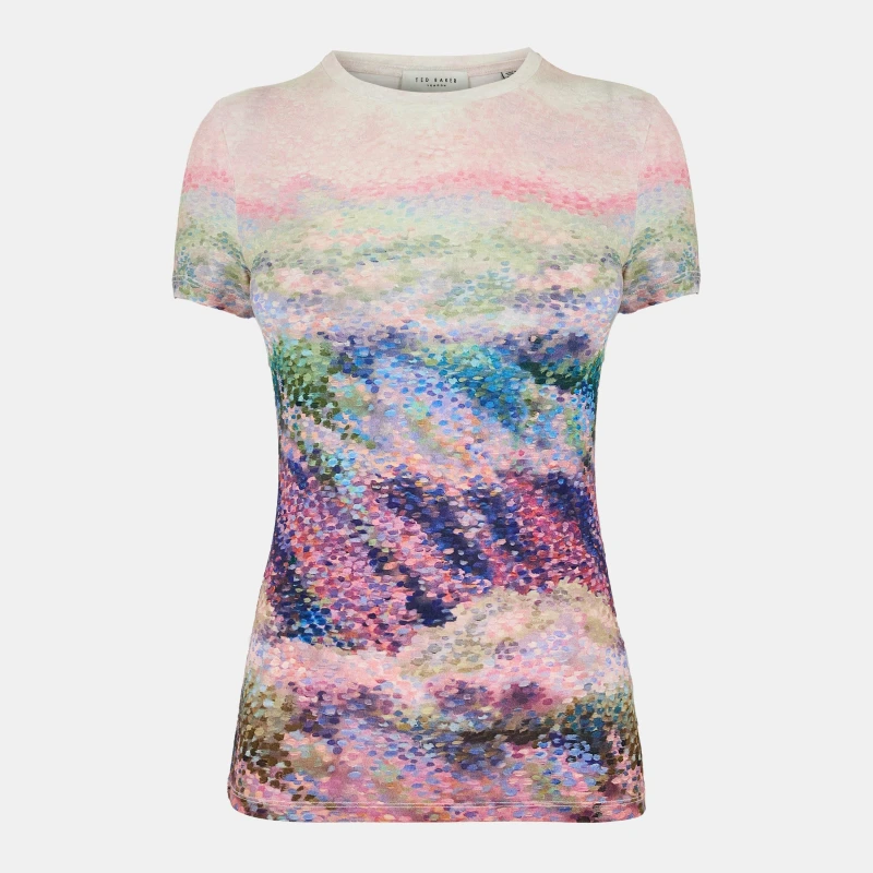 Image of Ted Baker Womens Slim Fit Print T-Shirt Mid-Pink female 10 (S)