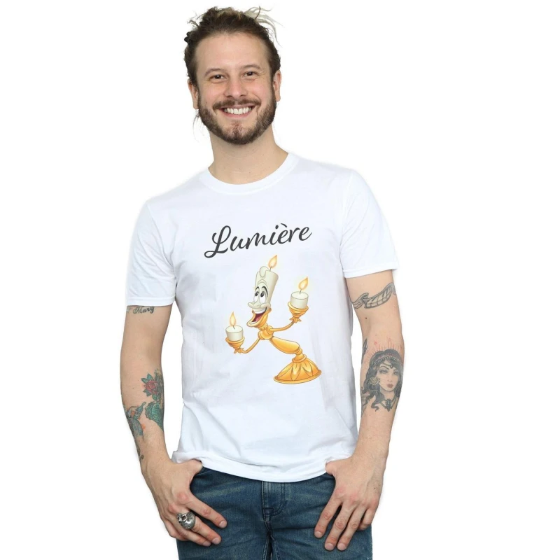 Image of Disney Men Beauty And The Beast Be Our Guest T-Shirt in White Size: Small White S Male 5059114948291