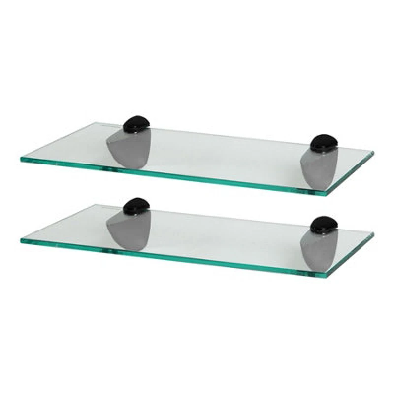 Image of Harbour Housewares 2X Floating Glass Shelves - 40Cm - Black Brackets - Bathroom Shower Storage Vanity Display Unit Shelf