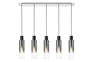 Image of Linear Pendant, 5 Light Adjustable E27, Black, Smoke Fade Glass
