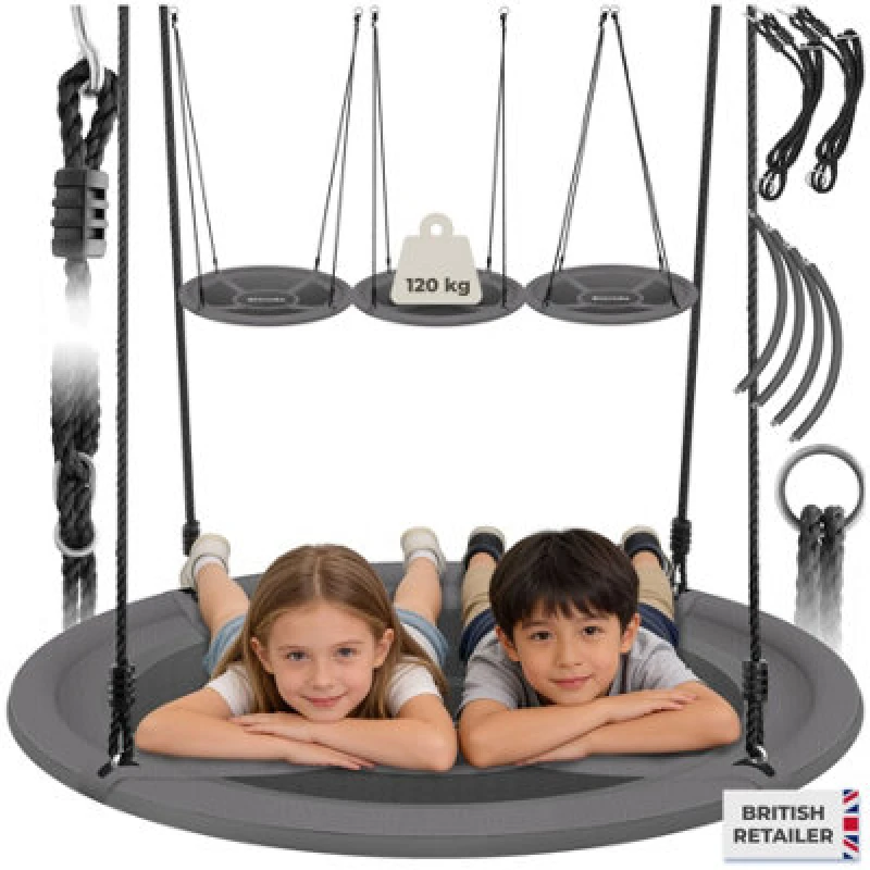 Image of Tectake Swing For Indoor And Outdoor Use With 120 Kg Load Capacity And Padded Edges 100 Cm - Grey/black