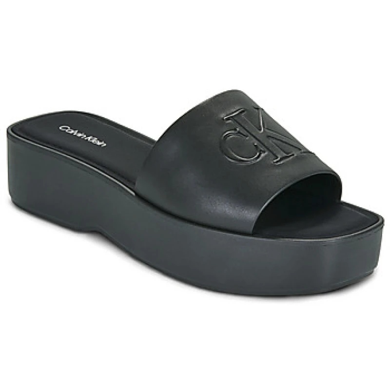 Image of Calvin Klein Jeans FLATF SNDL LTH MG womens Wedge sandals in Black