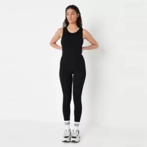 image of Missguided Rib Full Length Unitard - Black