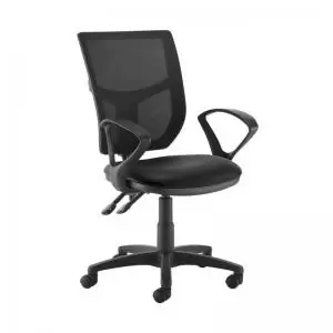 Image of Altino 2 lever high mesh back operators chair with fixed arms - Nero