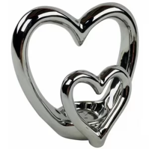 Image of Silver Double Heart Tealight Holder