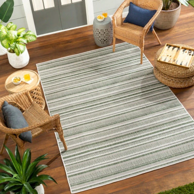 Image of Livabliss In- & Outdoor Global Moss Green Kavita Area Rug 130 X 180 Cm - Easy To Clean, Perfect For Patio, Balcony, Kitchen Or Dining Room