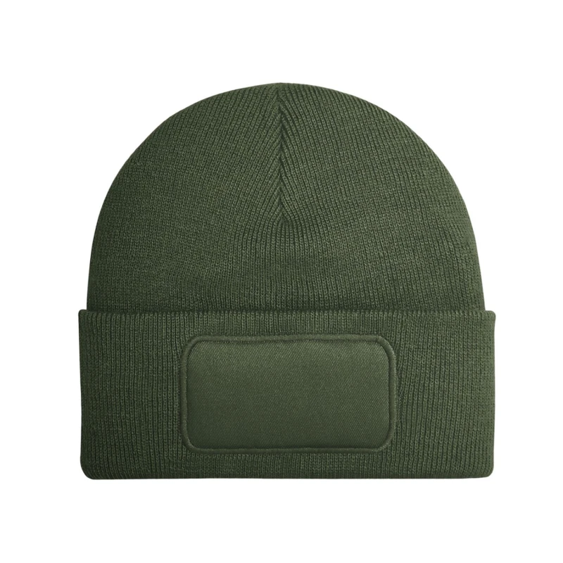 Image of Beechfield Beechfield Men Patch Beanie in Dark Olive Dark Olive One Size Male 5063574497343