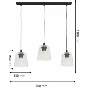 image of Helam Lucea Straight Bar Pendant Ceiling Light Black, Transparent 70cm