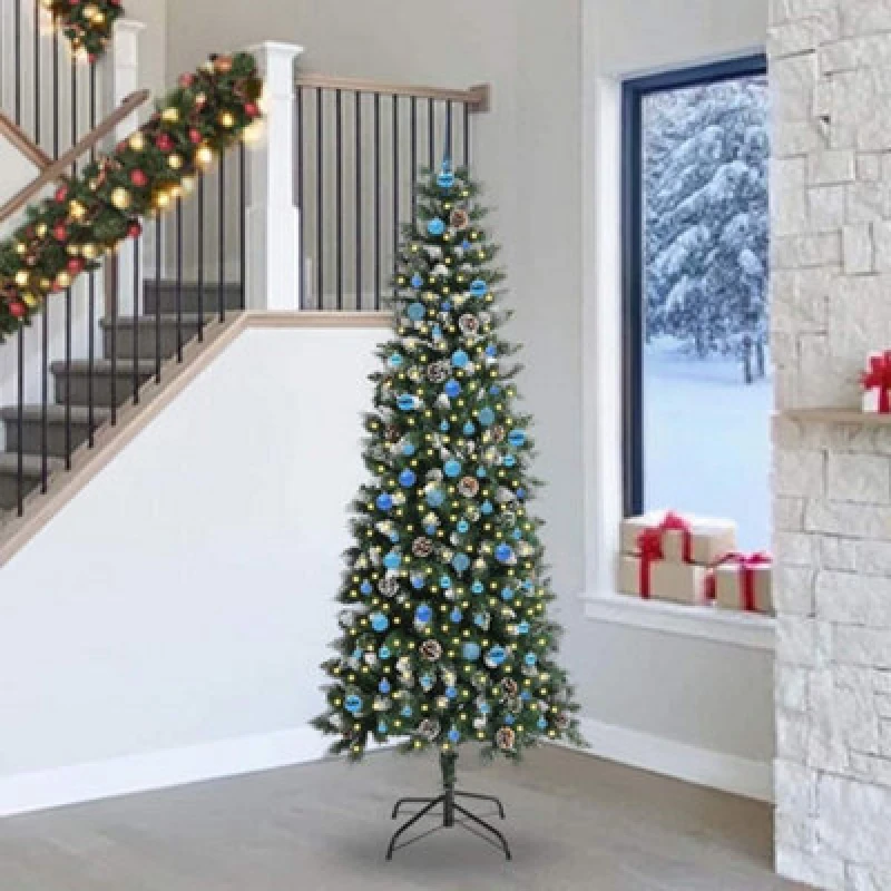 Image of vidaXL Artificial Christmas Tree with 300 LEDs, Blue Balls Green 96 x 96 x 240 cm, Green 3395851