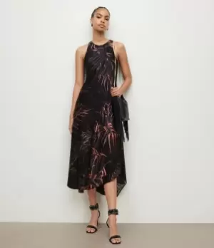 Image of AllSaints Womens Womens Viscose Floral Classic Juni Luar Silk Blend Dress, Black and Pink, Size: 10, Black/Pink