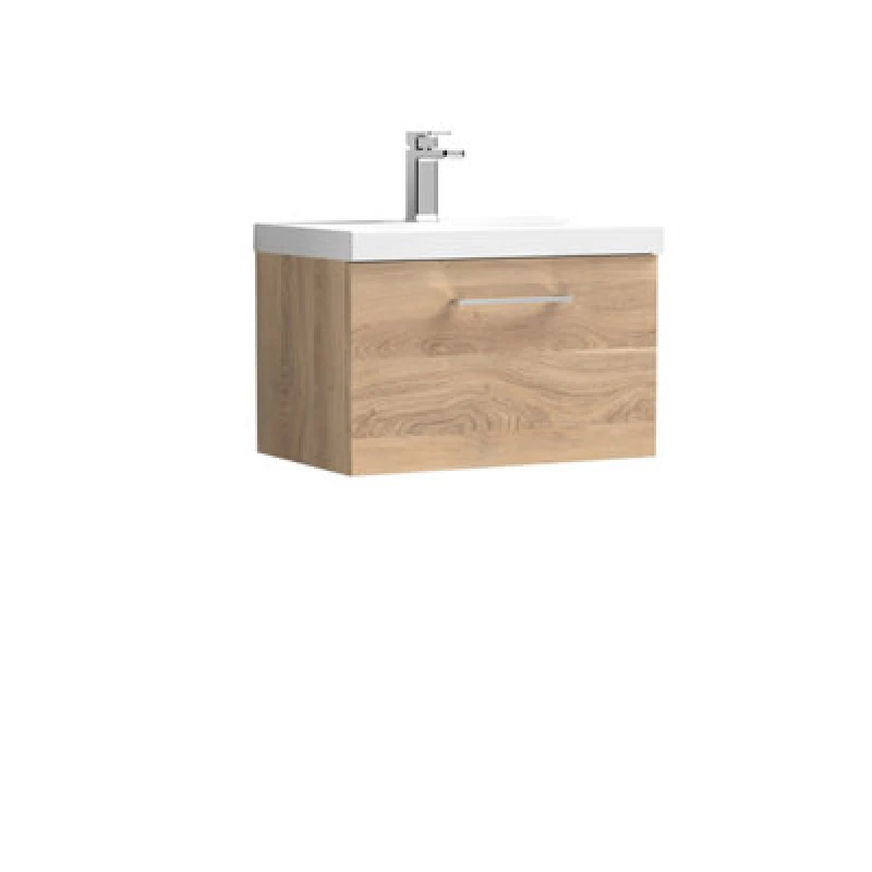 Image of NUIE Nuie Arno Wall Hung 1-Drawer Vanity Unit with Basin-1 600mm Wide - Bleached Oak ARN3022A