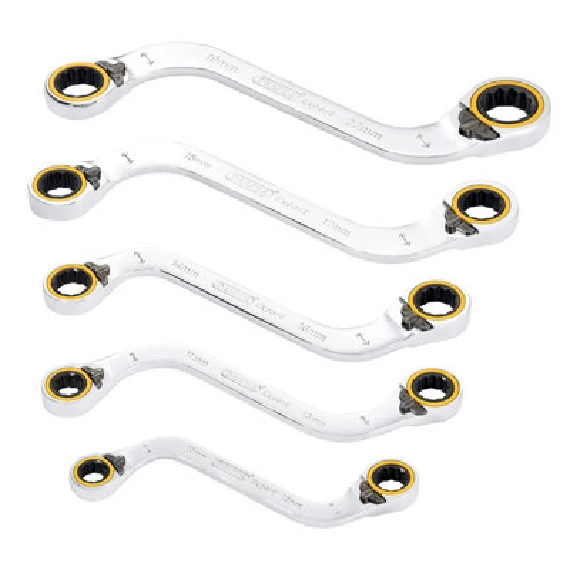 Image of DRAPER EXPERT Draper Expert - Draper 5PC s ratchet spanner set 03947 hi-torq Double Ring Ratchet S-Shape Spanner Set (5 Piece) 03947