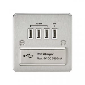 Image of Flat Plate Quad USB charger outlet - Brushed chrome with white insert