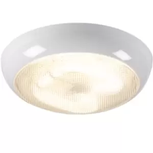 Image of KnightsBridge IP44 38W HF Polo Bulkhead with Prismatic Diffuser and White Base