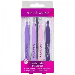 Image of Brushworks HD 4 Piece Combination Tweezer Set - Mixed