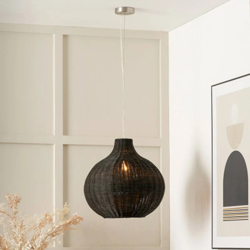 Image of Ruma Rattan Dome Pendant Ceiling Light in Black Unisex