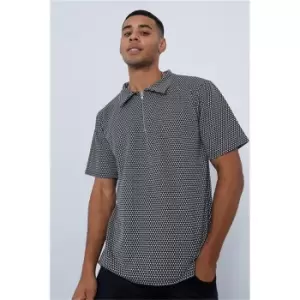 I Saw It First Black & White Jacquard Short Sleeve Polo - Black