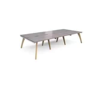 image of Fuze triple back to back desks 3600mm x 1600mm - white frame and grey oak top