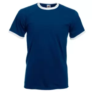 image of Fruit Of The Loom Mens Ringer Short Sleeve T-Shirt (M) (Navy/White)