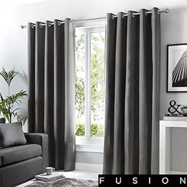 image of Fusion Sorbonne 100% Cotton Eyelet Lined Curtains, Charcoal, 46 x 72" - Fusion SNECH46726LUU