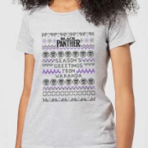 Image of Marvel Avengers Seasons Greetings From Wakanda Womens Christmas T-Shirt - Grey - 3XL