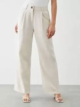 Image of Dorothy Perkins Linen Blend Wide Leg Trouser - Stone, Beige, Size 20, Women