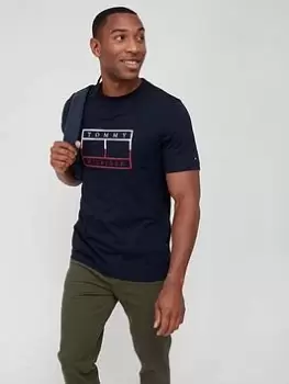 Image of Tommy Hilfiger Outline Linear Flag T-Shirt - Desert Sky, Desert Sky, Size L, Men