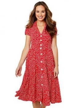 image of Joe Browns Joe Browns Flattering Button Through Dress, Red/White, Size 10, Women