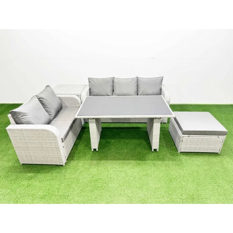 Image of Fimous Garden Furniture Set with Rectangular Dining Table Stool Side Table in Light Grey Light Grey Unisex