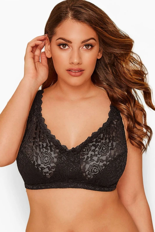Image of Yours Womens Hi-Shine Non-Padded Non-Wired Full Cup Bra in Black Size: 48E Black Female 48E