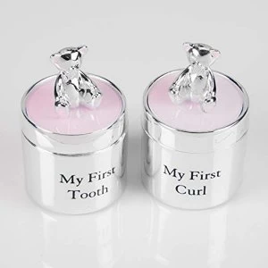 image of Bambino Silver Plated First Tooth & Curl Box Set - Pink